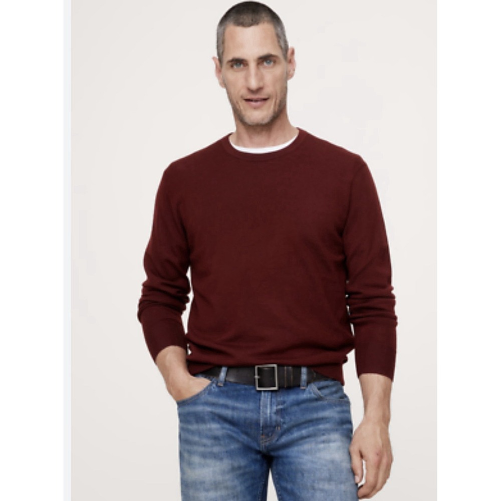 Banana Republic Men's Merino‎ Wool Crew Neck Sweater Dark Red Maroon Size XL